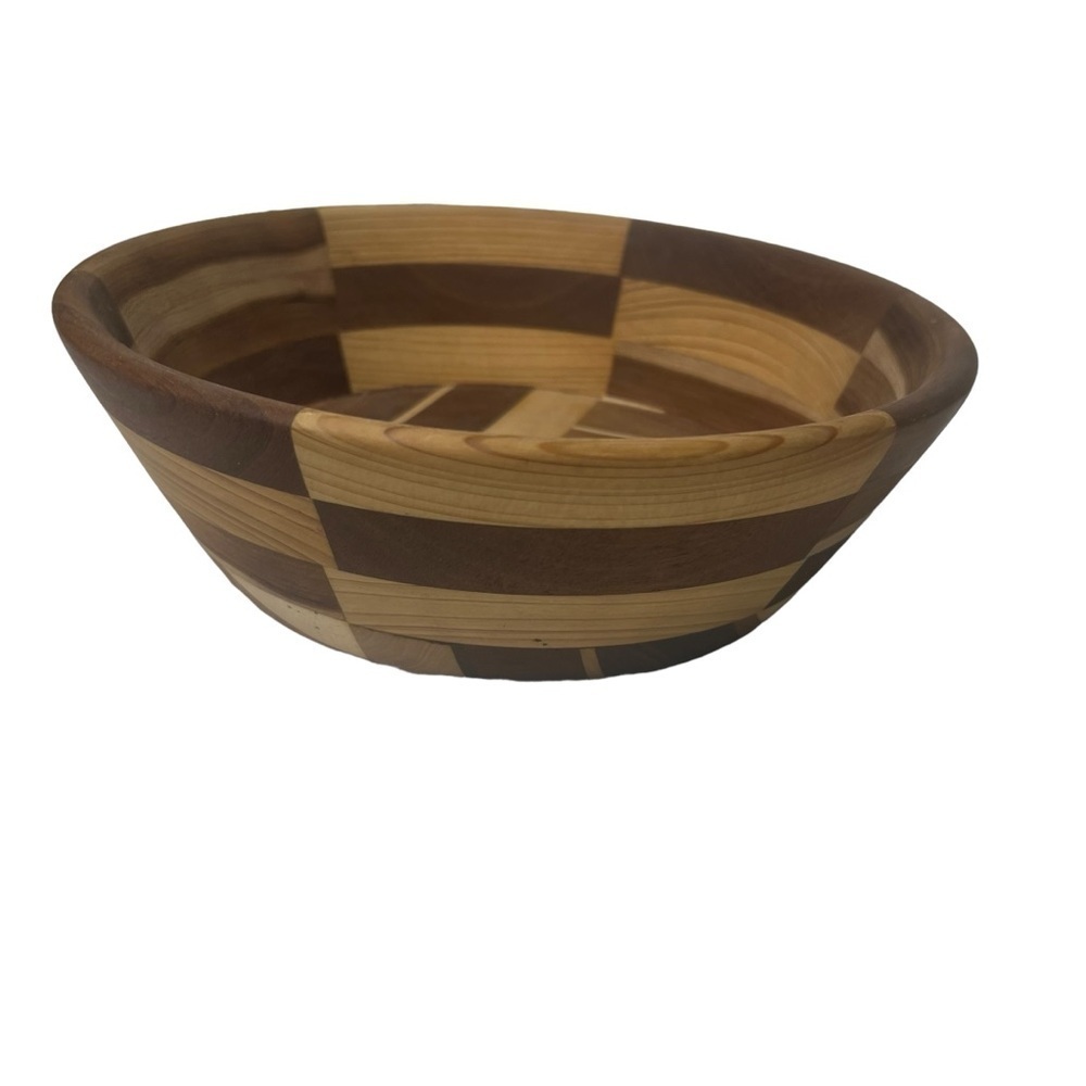 Segmented Hand-Turned Exotic Wood Bowl Geometric Pattern Food-Safe Signed VF 13? - Picture 3 of 8